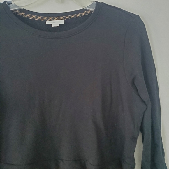 J Jill Mixed Media Black Tan Plaid Long Sleeve Dress Womens MP Medium Petite - Picture 2 of 16